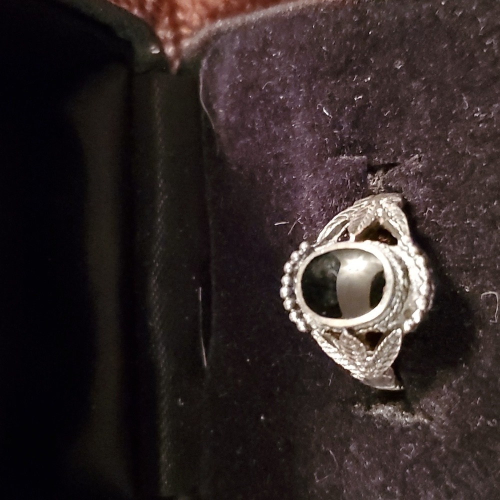 Black Onyx Leaf Sterling Silver Ring